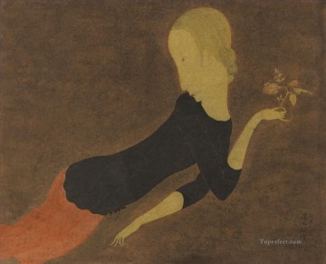 日本 Painting - 1917年頃のバラのジュヌ・フィーユ レナード・藤田嗣治 日本人